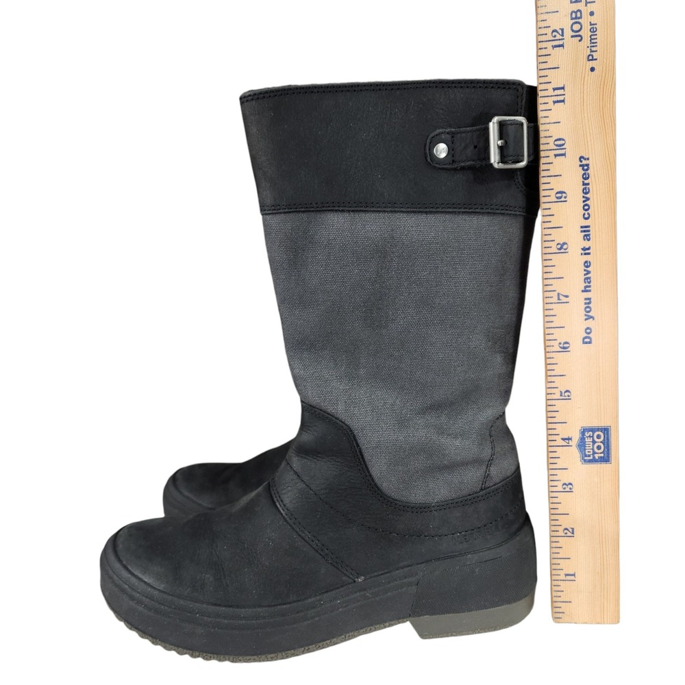 Merrell Tall Boots 6 Women Haven Black Gray Leather Waterproof Mid Calf Workwear - Picture 3 of 13
